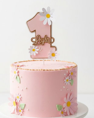 Topper tort personalizat  cifră cu flori