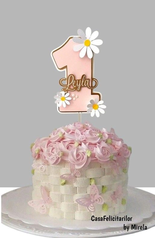 Topper tort personalizat cifră cu flori