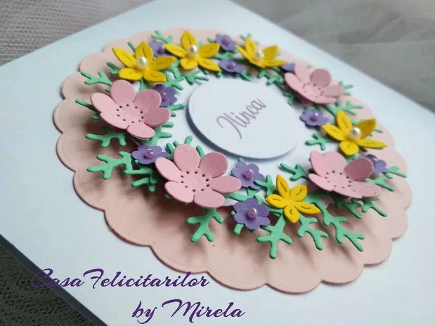 Invitație botez fetițe  model coroniță florală
