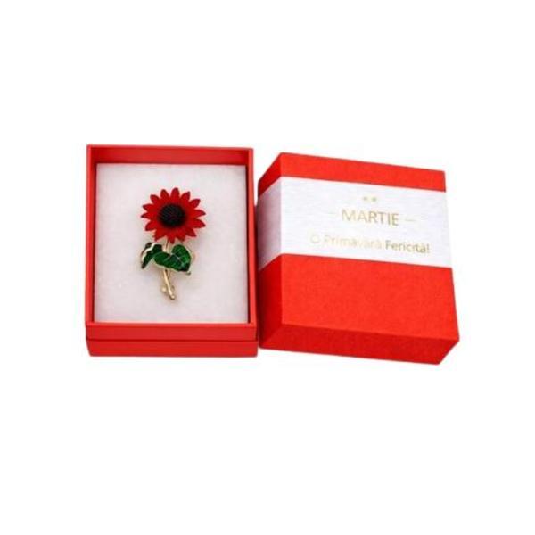Mărțișor Broșă Floare Roșie Tip Floarea-Soarelui