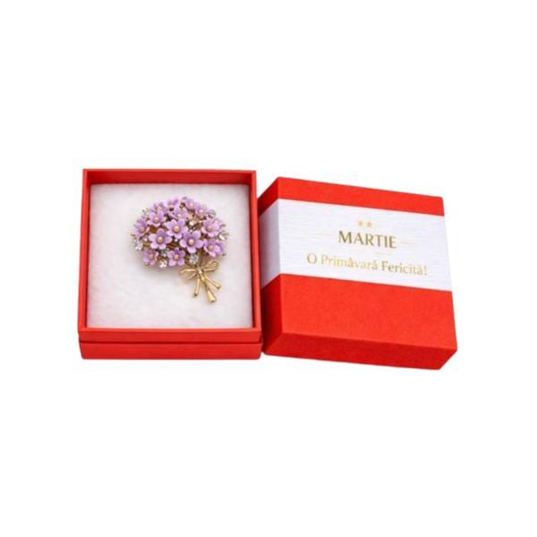 Mărțișor Broșă Buchet de Flori Mov/Lila cu Pietricele