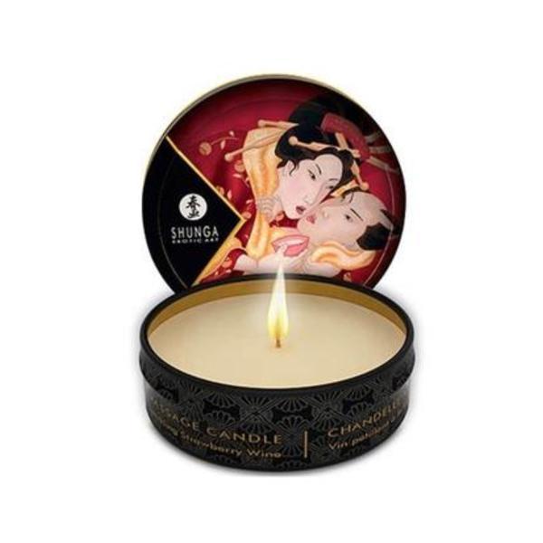 Mini lumanare de masaj si ambient Shunga cu aroma de capsuni 30 ml