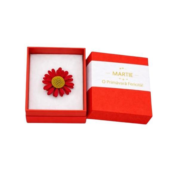 Mărțișor Broșă Floare Roșie Tip Margareta