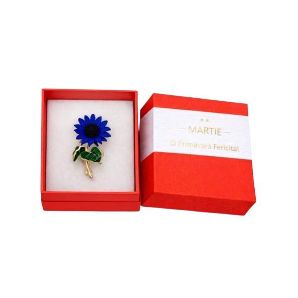 Mărțișor Broșă Floare Albastră Tip Floarea-Soarelui