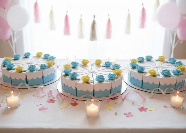 Cutii pentru mărturii sau cadouri  formă felie de tort