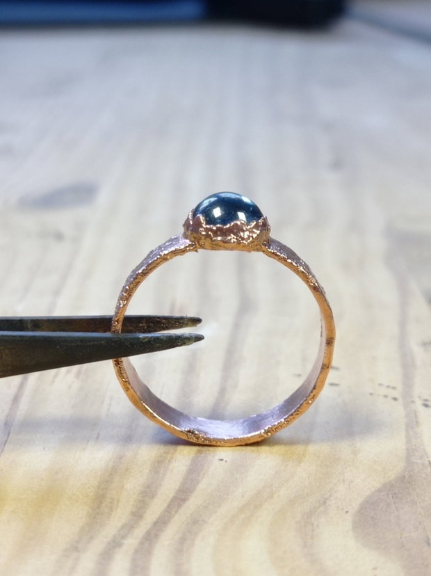 Inel din cupru, cabochon cubic zirconia