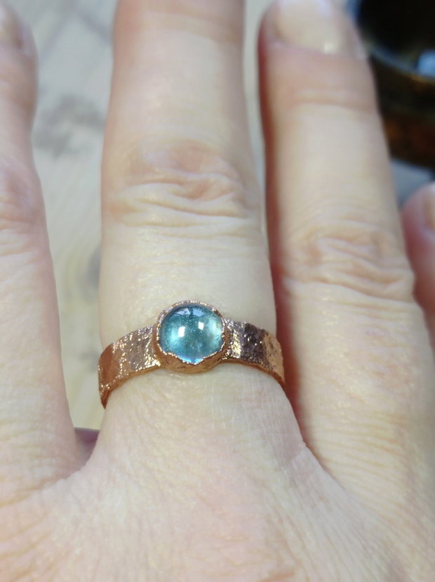 Inel din cupru, cabochon cubic zirconia