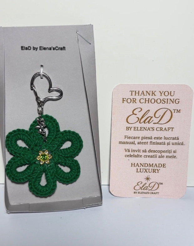Breloc floare croșetată handmade galben ElaD by Elenas Craft
