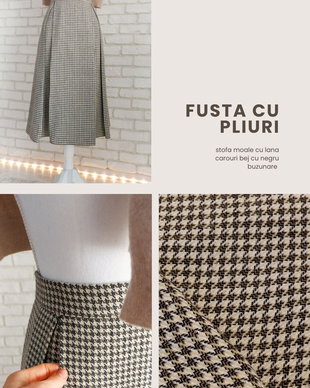 Fusta cu Pliuri Stofa Lana Carouri Bej Negru ULTIMA