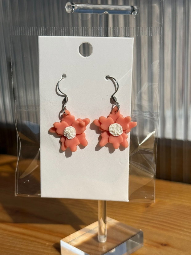 Cercei handmade florali roz coral