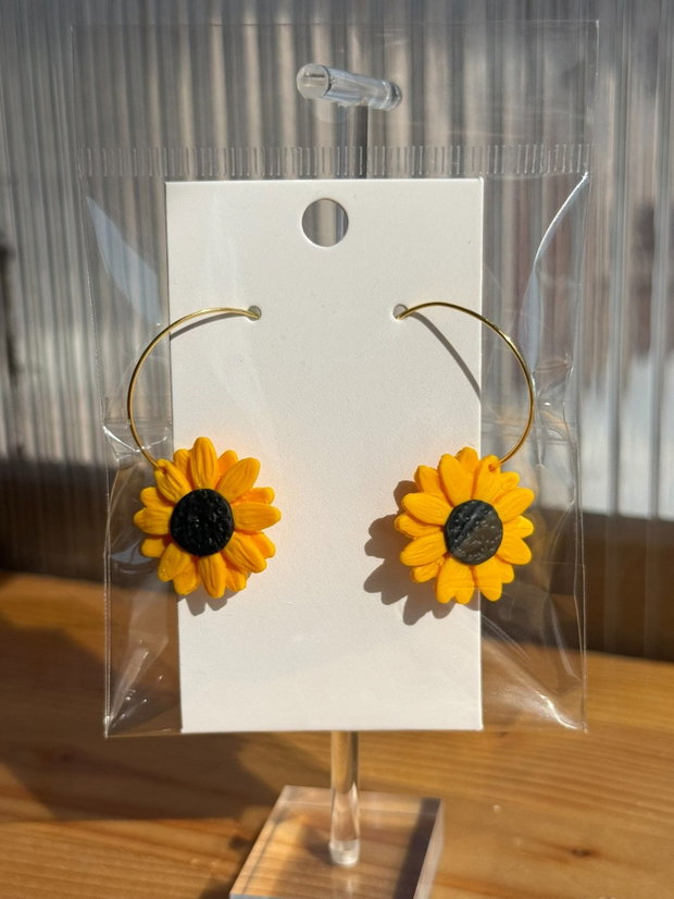 Cercei handmade floarea-soarelui pe cerc