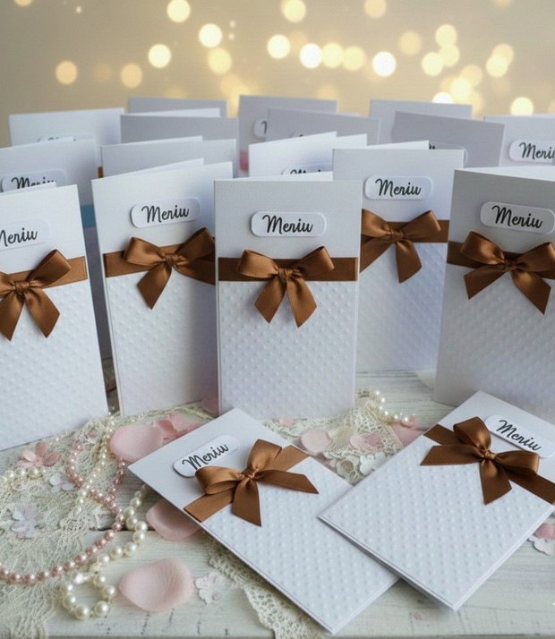 Meniuri botez băieți decorate cu fundiță