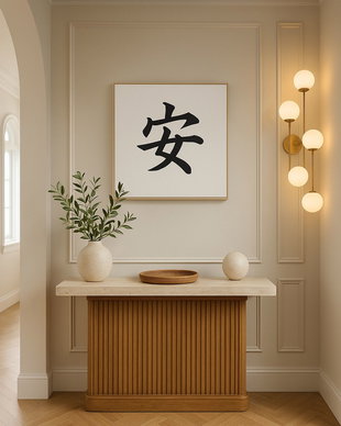 Tablou pictat manual  caracter chinezesc 安 (Pace) | 50×50 cm | ChinArt