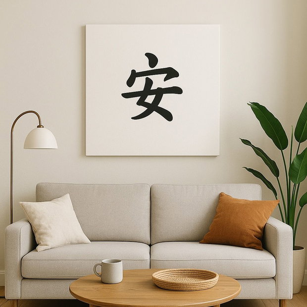 Tablou pictat manual  caracter chinezesc 安 (Pace) | 50×50 cm | ChinArt