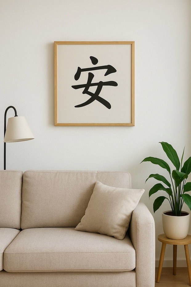 Tablou pictat manual  caracter chinezesc 安 (Pace) | 50×50 cm | ChinArt