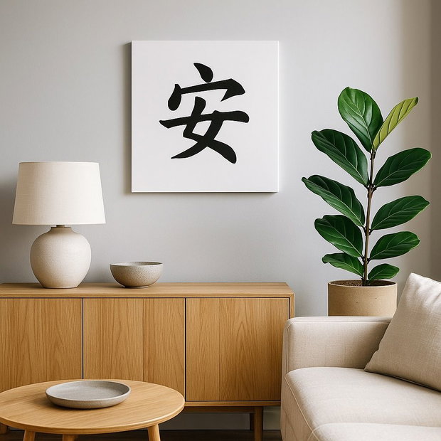 Tablou pictat manual  caracter chinezesc 安 (Pace) | 50×50 cm | ChinArt