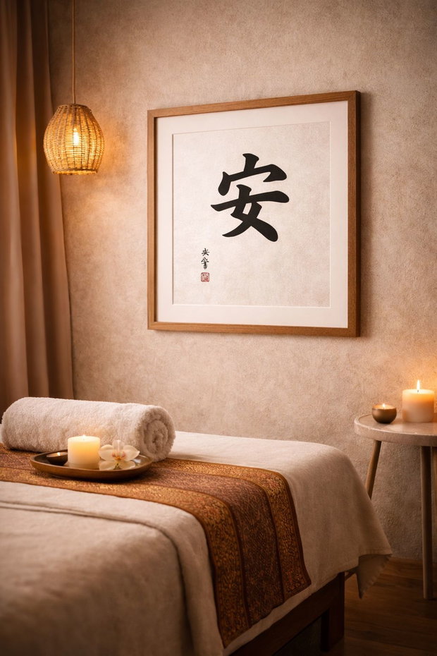 Tablou pictat manual  caracter chinezesc 安 (Pace) | 50×50 cm | ChinArt