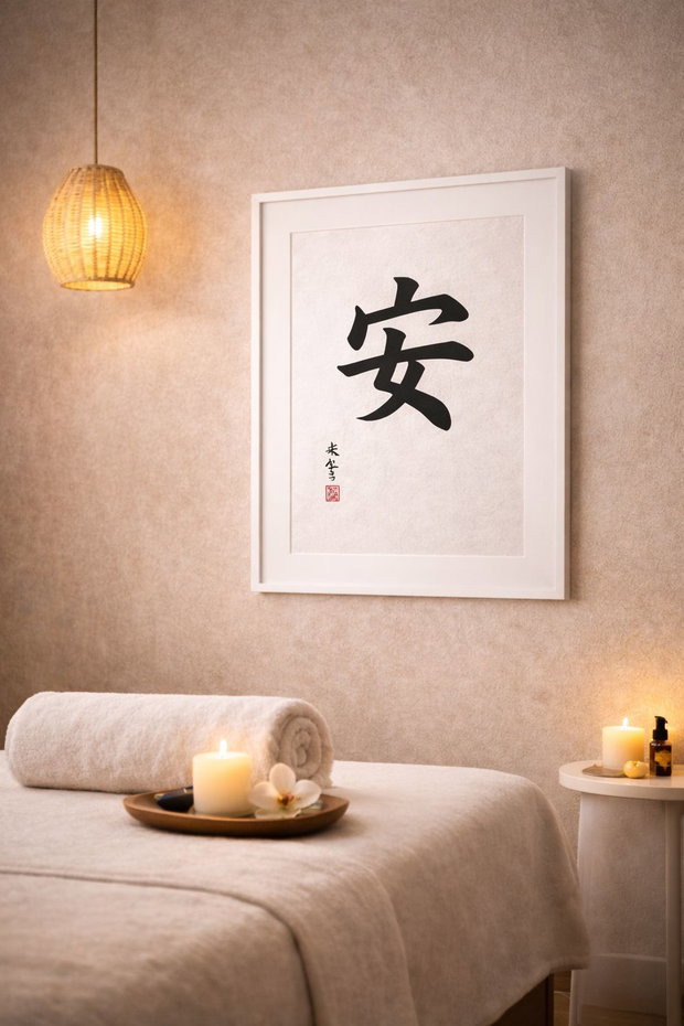 Tablou pictat manual  caracter chinezesc 安 (Pace) | 50×50 cm | ChinArt