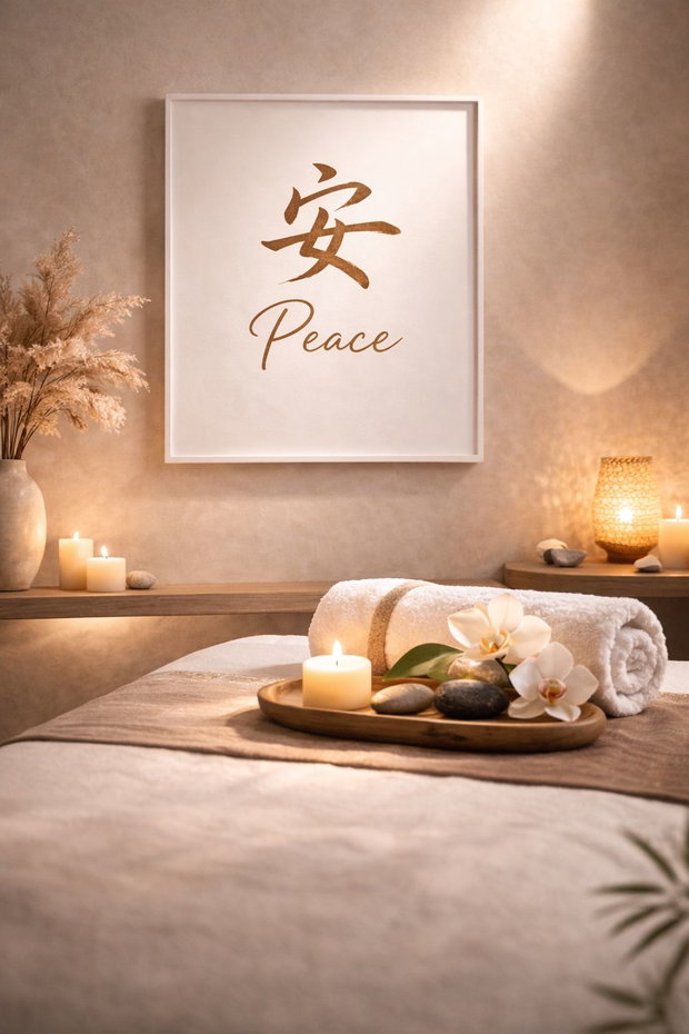 Tablou pictat manual  caracter chinezesc 安 (Pace) | 50×50 cm | ChinArt