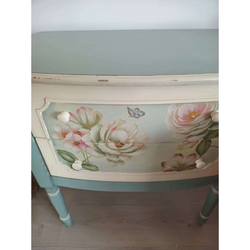 Comoda din lemn masiv bleu cu flori