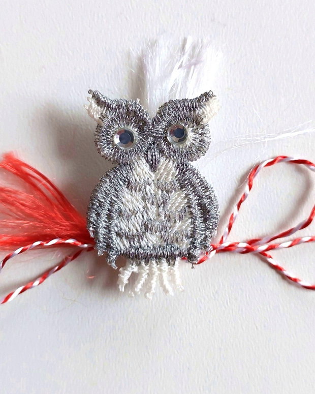 Martisor Bufnita Argintie cu Cristale