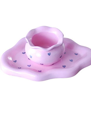 Set decorativ roz pastel cu inimioare mov, pictat manual 4620