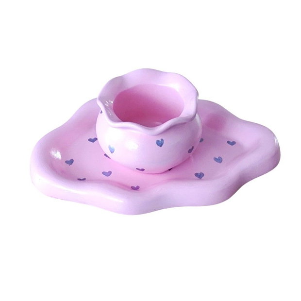 Set decorativ roz pastel cu inimioare mov, pictat manual 4620