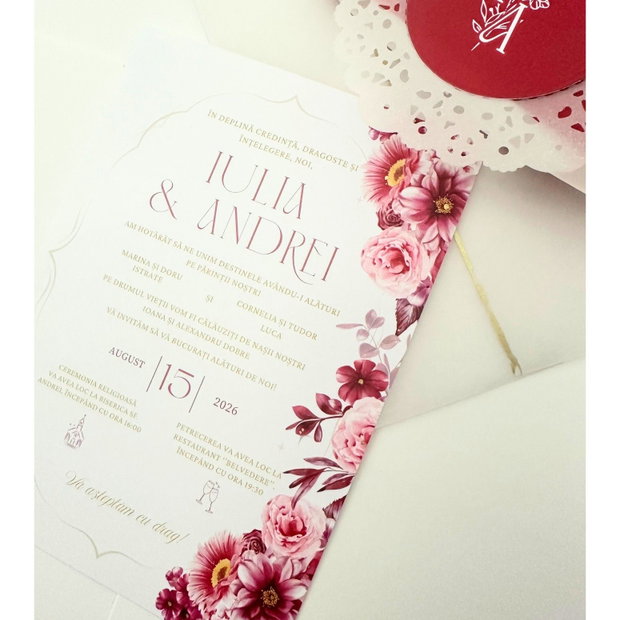 Invitatie nunta cu plic transparent
