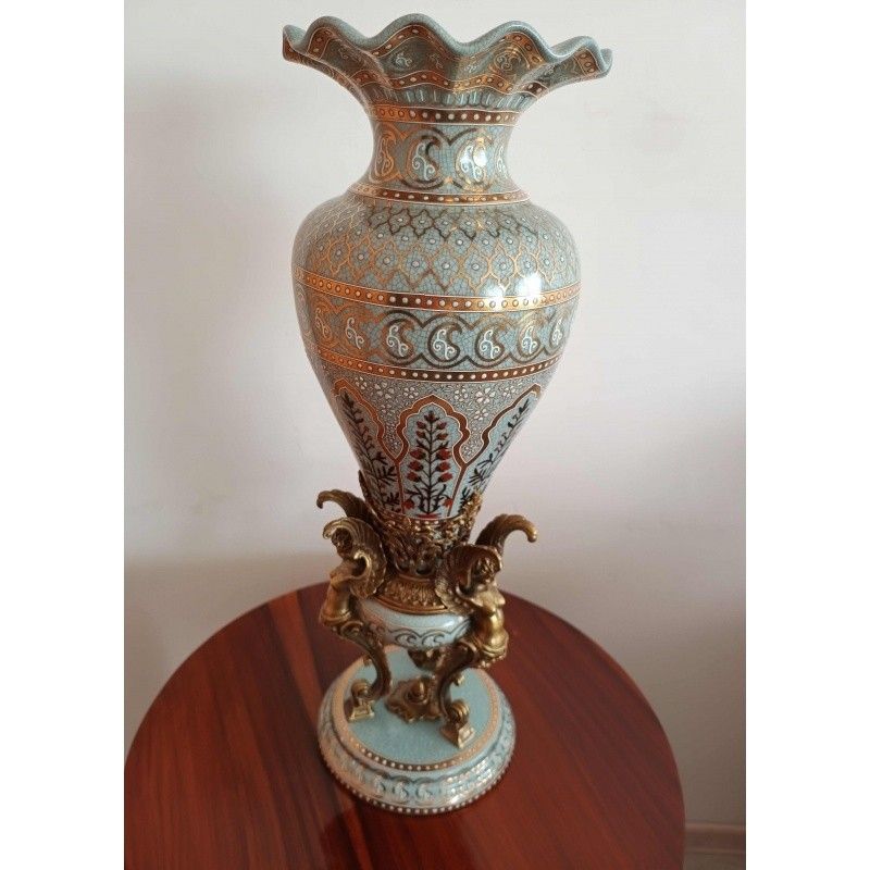 Vaza mare din portelan Craquele cu decoratiuni din bronz