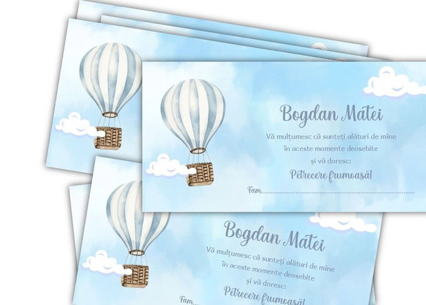 Plic bani botez Balon cu aer cald