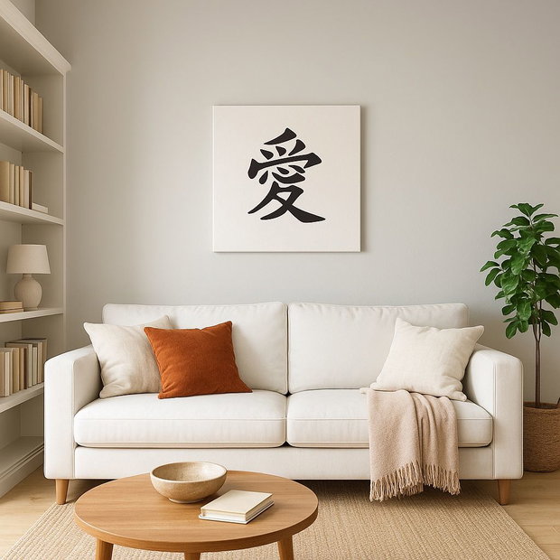 Tablou pictat manual caracter chinezesc 愛 (Ài) Iubire | 50×50 cm | ChinArt