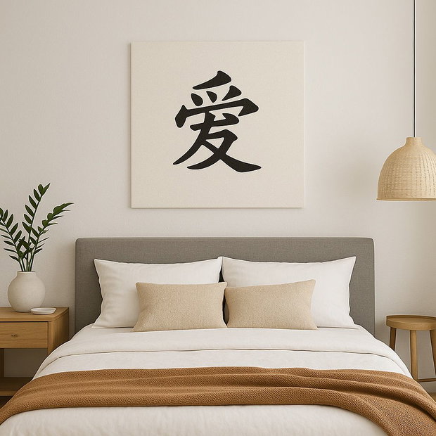 Tablou pictat manual caracter chinezesc 愛 (Ài) Iubire | 50×50 cm | ChinArt