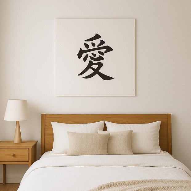 Tablou pictat manual caracter chinezesc 愛 (Ài) Iubire | 50×50 cm | ChinArt