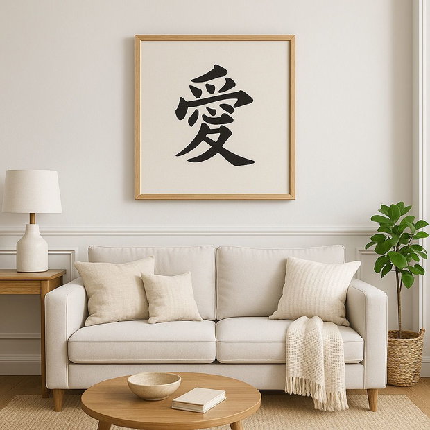Tablou pictat manual caracter chinezesc 愛 (Ài) Iubire | 50×50 cm | ChinArt