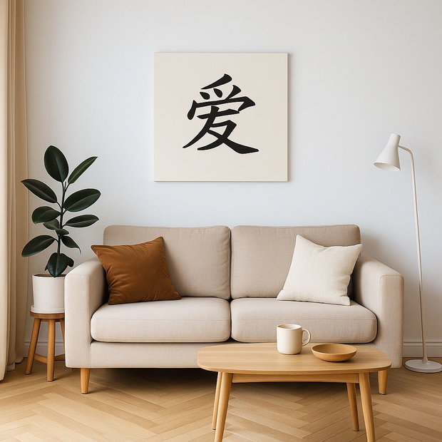Tablou pictat manual caracter chinezesc 愛 (Ài) Iubire | 50×50 cm | ChinArt