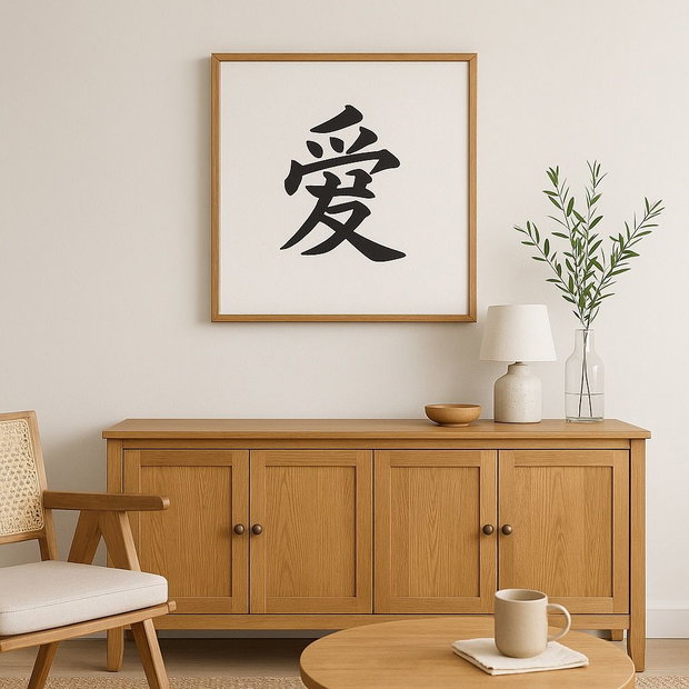 Tablou pictat manual caracter chinezesc 愛 (Ài) Iubire | 50×50 cm | ChinArt