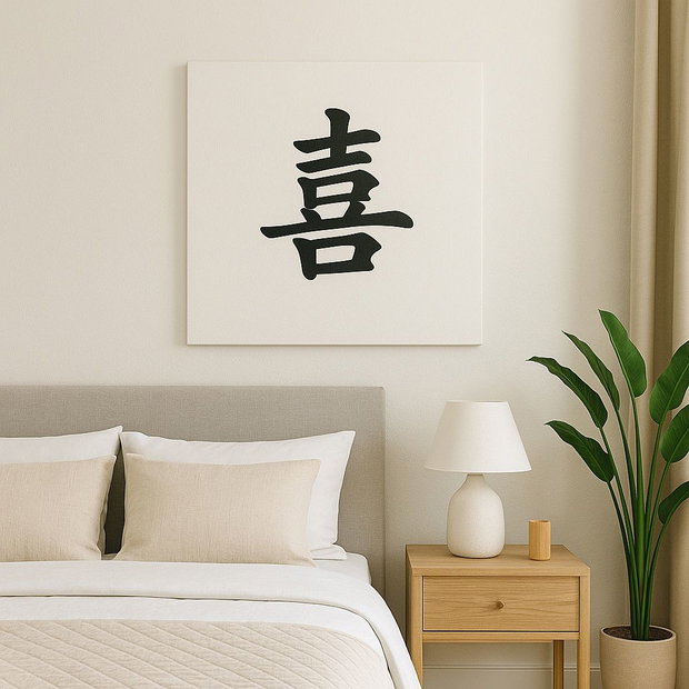Tablou pictat manual caracter chinezesc 喜 (Xǐ) Bucurie | 50×50 cm | ChinArt