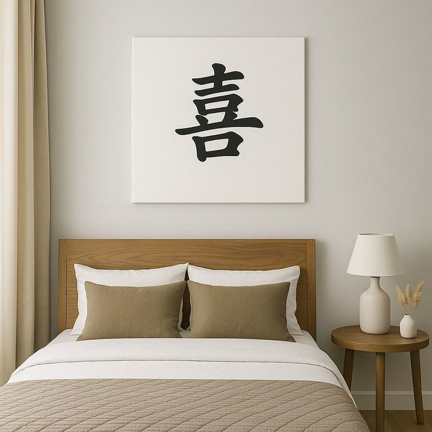 Tablou pictat manual caracter chinezesc 喜 (Xǐ) Bucurie | 50×50 cm | ChinArt