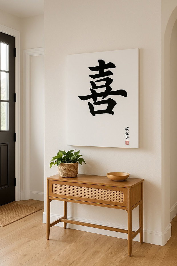 Tablou pictat manual caracter chinezesc 喜 (Xǐ) Bucurie | 50×50 cm | ChinArt