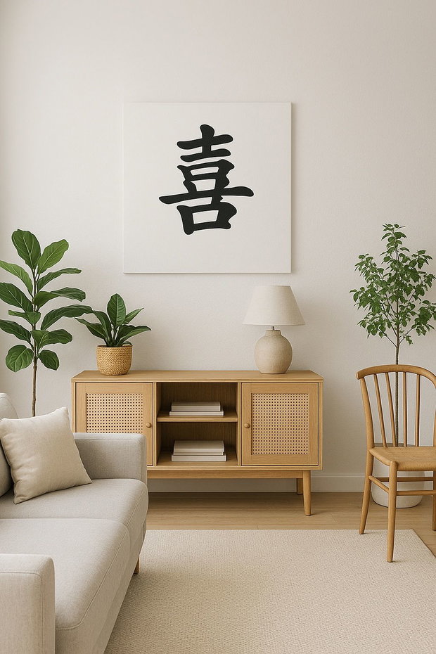 Tablou pictat manual caracter chinezesc 喜 (Xǐ) Bucurie | 50×50 cm | ChinArt