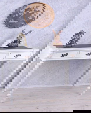 Birou din lemn masiv alb cu blat negru