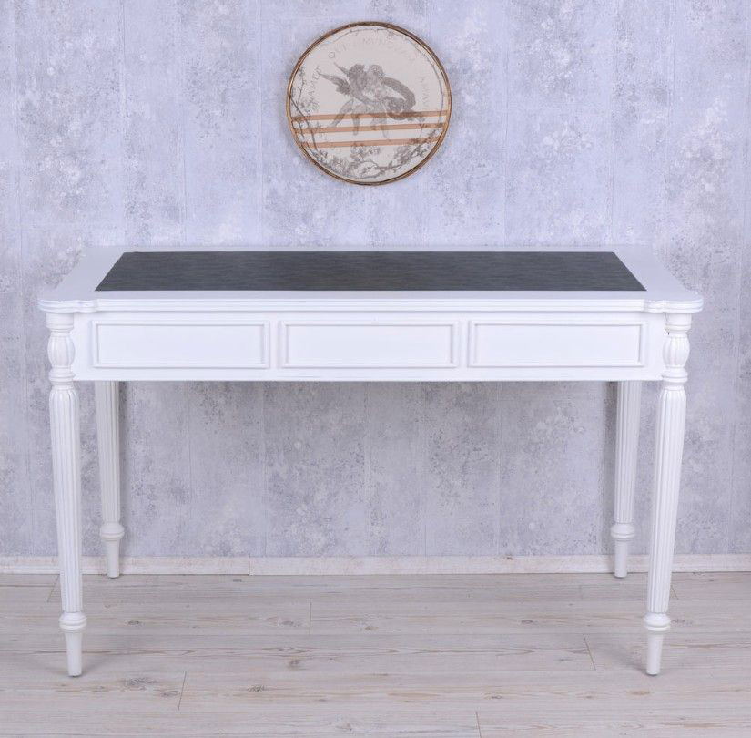 Birou din lemn masiv alb cu blat negru
