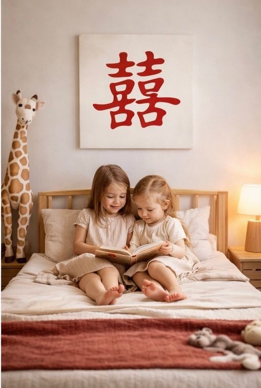 Tablou pictat manual caracter chinezesc 喜 (Xǐ) Bucurie | 50×50 cm | ChinArt