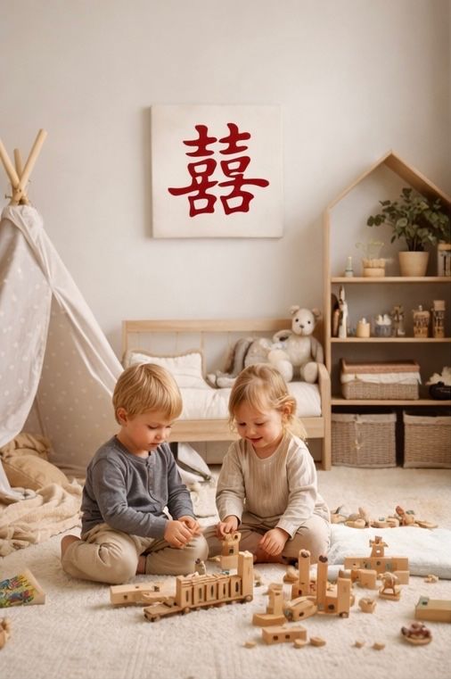Tablou pictat manual caracter chinezesc 喜 (Xǐ) Bucurie | 50×50 cm | ChinArt
