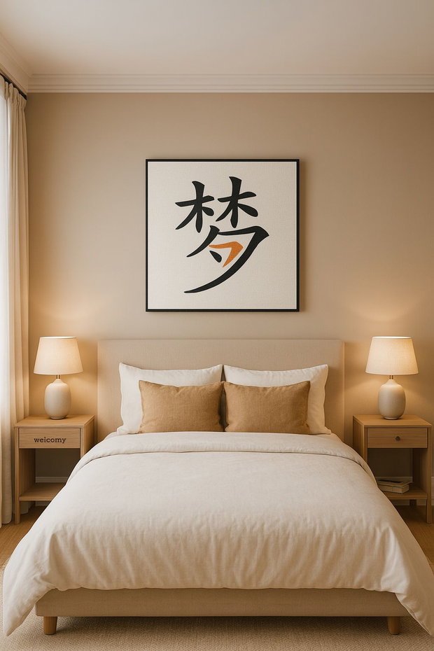 Tablou pictat manual  caracter chinezesc 梦 (Mèng) Vis | 50×50 cm | ChinArt