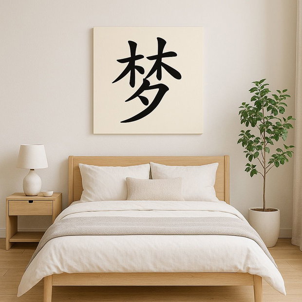 Tablou pictat manual  caracter chinezesc 梦 (Mèng) Vis | 50×50 cm | ChinArt