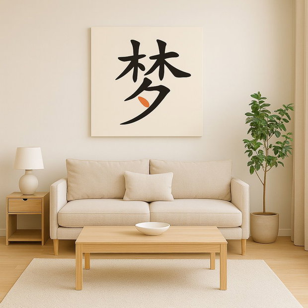Tablou pictat manual  caracter chinezesc 梦 (Mèng) Vis | 50×50 cm | ChinArt