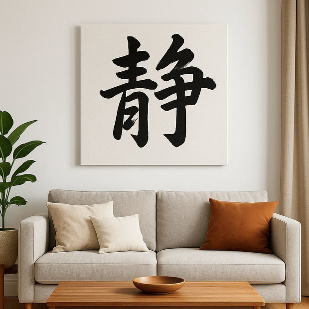 Tablou pictat manual  caracter chinezesc 静 (Jìng) Liniște | 50×50 cm | ChinArt