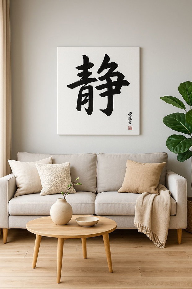 Tablou pictat manual  caracter chinezesc 静 (Jìng) Liniște | 50×50 cm | ChinArt