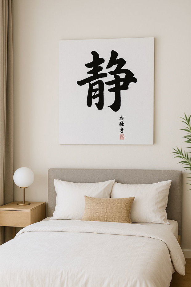 Tablou pictat manual  caracter chinezesc 静 (Jìng) Liniște | 50×50 cm | ChinArt